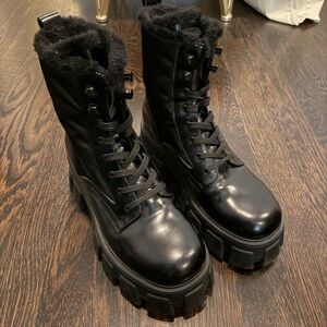 Marc Fisher Black Combat Boots with Fur Lining